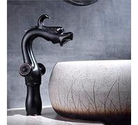 Water-Taps,Faucet Black Retro Brass Bathroom Waterfall Basin Taps Antique Brass Bathroom Taps Mixer Wash Sink Faucet Single Handle Hot and Cold Water-Tap,Deck Mount,Black,40Cm