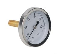 Water Temperature Meter Bimetal Thermometer, Stainless Steel Copper Sheath 1/2" Screw-in Buffer Boiler Heating Dial Diameter 63Mm