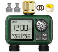 Water Timer 2 Outlets with Brass Inlet, Programmable Sprinkler Hose Waterproof Timer, Automatic prinkler Timers with Rain Delay/Manual Watering/large LCD display for Irrigation Lawn Yard