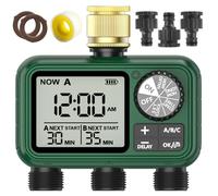 Water Timer 3 Outlets with Brass Inlet, Programmable Sprinkler Hose Waterproof Timer, Automatic prinkler Timers with Rain Delay/Manual Watering/large LCD display for Irrigation Lawn Yard