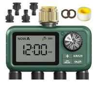 Water Timer 4 Outlets, Sprinkler Timer 4 Zone Brass Inlet, Automatic prinkler Timers with Rain Delay/Manual Watering/large LCD display, Programmable Water Hose Timers Irrigation System for Outdoor