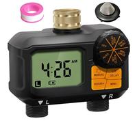 Water Timer for Garden Hose - Sprinkler with Brass Swivel - Rain Delay/Manual Watering/Automatic Irrigation Programmable Faucet Timer for Yard, 2 Outlet (1, Matte-Black)