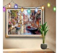 Water Town Diamond Art Kits for Adults,5D Full Drill DIY Diamond Painting Small Bridge,Rhinestone Embroidery Arts Crafts,Diamond Art for Home Wall Decor,Painting by Numbers Kit (107x80cm) 58F-3617