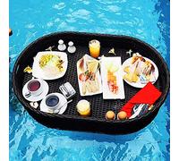 water tray， Rattan Floating Serving Trays with Handles - Tray Table & Spa Bar for Drinks and Snacks(Black,80X60X15CM)