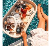 water tray， Rattan Floating Serving Trays with Handles - Tray Table & Spa Bar for Drinks and Snacks(White,60X45X15CM)