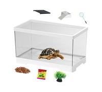 Water Turtle Tank, Tortoise Tank Habitat Terrarium with Bottom Drainage, PET, Ideal for Amphibians, Reptiles, Frogs, Crabs, Snakes, Tortoises, Geckos, and Hermit Crabs, 29x17.5x18cm