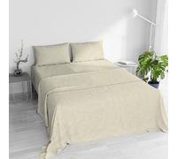 Water Washed Double Bed 4-Piece Bedding Set: Fitted Sheet 170 x 200 cm, Flat Sheet 240 x 270 cm, 2 Pillowcases - Cream