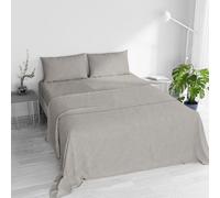 Water Washed Double Bed 4-Piece Bedding Set: Fitted Sheet 170 x 200 cm, Flat Sheet 240 x 270 cm, 2 Pillowcases - Sand