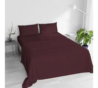 Water Washed Double Bed 4-Piece Bedding Set: Fitted Sheet 170 x 200 cm, Flat Sheet 240 x 270 cm, 2 Pillowcases - Bordeaux