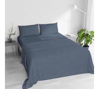 Water Washed Double Bed Bedding Set 4-Piece Set: Fitted Sheet 170 x 200 cm, Flat Sheet 240 x 270 cm, 2 Pillowcases - Blue