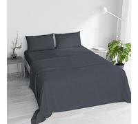 Water Washed Double Bed Bedding Set, 4-Piece Set: Fitted Sheet 170 x 200 cm, Flat Sheet 240 x 270 cm, 2 Pillowcases - Dark Grey