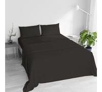 Water Washed Double Bed Bedding Set 4-Piece Set: Fitted Sheet 170 x 200 cm, Flat Sheet 240 x 270 cm, 2 Pillowcases - Brown