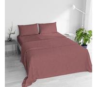 Water Washed Double Bed Bedding Set 4-Piece Set: Fitted Sheet 170 x 200 cm, Flat Sheet 240 x 270 cm, 2 Pillowcases - Coral Red