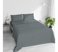 Water Washed Double Bed Linen Set, 4-Piece Set: Fitted Sheet 170 x 200 cm, Flat Flat Sheet 240 x 270 cm, 2 Pillowcases - Light Grey