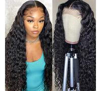 Water Wave 4x4 Lace Closure Wigs Human Hair Pre Plucked 150% Density Brazilian Wet and Wavy Virgin Human Hair Wigs for Black Women Curly Human Hair Wig with Baby Hair Natural Color 20 Inch