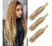 Water Wave Bulk for Braiding 16inch 100g With 2 Bundles Deep Wave Bulk Hair for Boho Braids No Weft Curly Wavy Synthetic Bohemian Braiding Hair Extensions for Women (P27/613, 16inch(50g/Bundle x6))