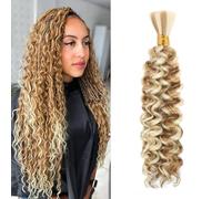 Water Wave Bulk for Braiding 18inch 110g With 2 Bundles Deep Wave Bulk Hair for Boho Braids No Weft Curly Wavy Synthetic Bohemian Braiding Hair Extensions for Women (P27/613, 18inch(55g/Bundle x2))