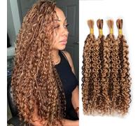 Water Wave Bundles Brazilian Virgin Hair Bundles Hair for Boho Braids Deep Wave Bulk Human Hair for Braiding Wet and Wavy Human Hair boho braiding hair(P4/27#, 20Inch 200g)