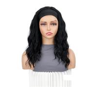 Water Wave Medium Length Wig 40cm Curly Hair with Silk Headband Multiple Colors & Leopard Print Adjustable Fit(Black Leopard-1B#)