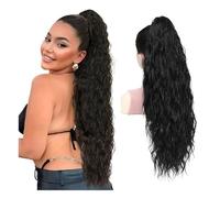 Water Wave Ponytail Claw Ponytail Hair Extensions for Women Synthetic Long Curly Daily Use(1B)