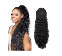 Water Wave Ponytail Human Hair Drawstring Pony Tail Clip in Curly Remy Hair Extensions Natural Black for Women(26inches)