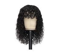 Water Wave Wig with Bangs Human Hair Wet and Wavy Glueless Wigs for Black Women Natural Black 150 density(20inch)