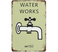 Water Works Monopoly Board Print Green Bathroom Wall Art Funny Vintage Metal Tin Sign for Bedroom Living Room Kitchen Yard Garden Wall Decor Gift Outdoor And Indoor 12x16 Inch