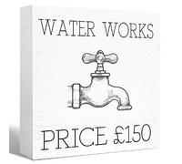 Water Works Price 150 Wood Block Sign for Bathroom Shelf Toilet Restroom Home Tabletop Desk Decor,5x5 Inch