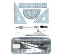 WATERBELINE 9Piece Geometry Compasses and Ruler Set For Students With Storage Case, Drawing And Office Use