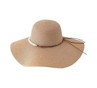 WATERBELINE Elegant Pearls Embellished Straw Victorian Hat With Adjustable Tie For Women Outdoor Beach Vacation Gardening Activities