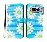 Watercolor 3D Painted Nothing Phone 4A Leather Case, Cute Flip Wallet Cover with Card Slots, Unique Art Phone Cover for Nothing Phone 4A.(Blue Daisy)