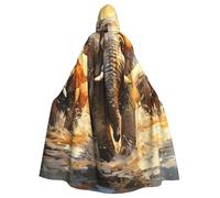 Watercolor Abstract Animal Elephant Hooded Cloak For Men Women, Halloween Hooded Capes With Hood & Neck Tie, Long Adult Halloween Cloaks Witch Wizard Costume Cosplay Capes For Halloween Cosplay