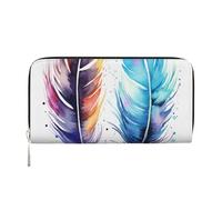 Watercolor Abstract Art Animal Feather Leather Wallet For Women Girl, Zip Around Credit Card Holder Long Pu Wallet Clutch Purse Waterproof Travel Handbag