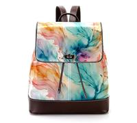 Watercolor Abstract Flow Modern Art Pattern Women Laptop Backpack, PU Leather Daypack Fashion Rucksack Travel Shoulder Bag