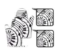 Watercolor Abstract Piano Keys,Oven Mitts and Pot Holders Set of 4, Kitchen Anti-Slip Cooking Gloves Heat Resistant Oven Gloves
