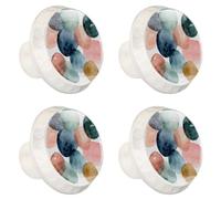 Watercolor Abstract Shapes in Light Pastel Tones Cabinet Knobs, 35mm Round Glass Knobs for Dressers and Drawers, Decorative Handles Pulls for Home Kitchen Bedroom, 4 Pack