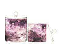 Watercolor Abstract Splash-ink Dark Purple Clear Plastic Candy Organizer Storage with lid Office Essentials Decorative Dental Floss Storage Jar for Floss Picks,Paper Clips,2 Pack