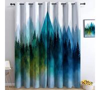 Watercolor Abstract Style Printed Curtains, Super Soft Thermal Insulated Eyelet Blackout Curtains Misty Forest Geometry Pattern Drapes Easy Care for Dining Room Living Room 66 x 72 Inch (2 Panels)