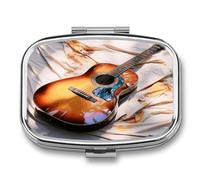 Watercolor Acoustic Guitar pilldispenser 2-Compartment Portable Travel Square PillCase Daily with Store Vitamins Pocket Medicine Organizer for Office Home Fish Oil