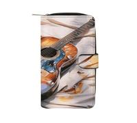Watercolor Acoustic Guitar Wallet Multifunctional Leather Wallets for Men Compact Long Wallet Credit Card Holder Passport Bag
