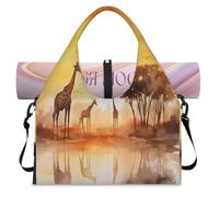Watercolor Africa Forest Giraffe Sports Duffel Bag for Women Men Weekend Overnight Bag with Shoe Compartment Shoulder Tote Luggage Bag for Yoga Gym Travel