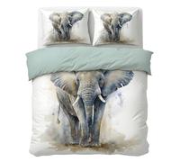 Watercolor African Elephant Bedding Cot Bed Duvet Cover Set 120 X 150 - Art Illustration Reversible Print Quilt Cover Set with Zipper Closure and 2 Pillowcases 50x75, Easy Care Microfiber Bedding