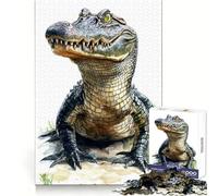 Watercolor Alligator Portrait 1000 Piece Jigsaw Puzzle for Teenagers Logic Ability Mind Calming Fun Secure Join Great Gift (38x26cm)