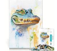 Watercolor Alligator Portrait 1000 Piece Puzzle For Adults Mind Skill Play Laser Cut for Flawless Fit Rewarding Activity for Rainy Days (50x75cm)