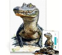 Watercolor Alligator Portrait Jigsaw Puzzles 1000 Piece for Adults Recall Fun Play Firm Fit Secure Assembly Family Fun Night Activity (50x75cm)