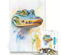 Watercolor Alligator Portrait Jigsaw Puzzles for Adults 1000 Think Boost Game Precise Interlock Structure Easy to Learn Family Enjoyment (38x52cm)