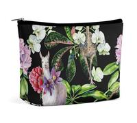 Watercolor Alpaca Llama and Ostrich Makeup Bag Portable Travel Cosmetic Bag Large Zipped Pouch PU Leather Organizer Bag Toiletry Bag, Style, 202403273