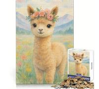 Watercolor Alpaca with Flower Crown 1000 Piece Jigsaw Puzzles for Adults Jigsaw Critical Think Mindful Escape Firm Fit Ideal Xmas Gift (50x75cm)