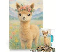 Watercolor Alpaca with Flower Crown 1000 Piece Jigsaw Puzzles Mind Challenge Toy High Precision Die Cut Amusing Challenge for Waiting Time (38x26cm)