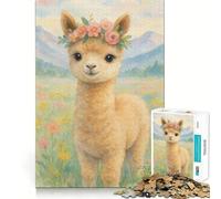 Watercolor Alpaca with Flower Crown 1000 Piece Jigsaws for Adults Brain Recall Game Tight Interlock No Gaps Calming Mental Break Activity (50x75cm)